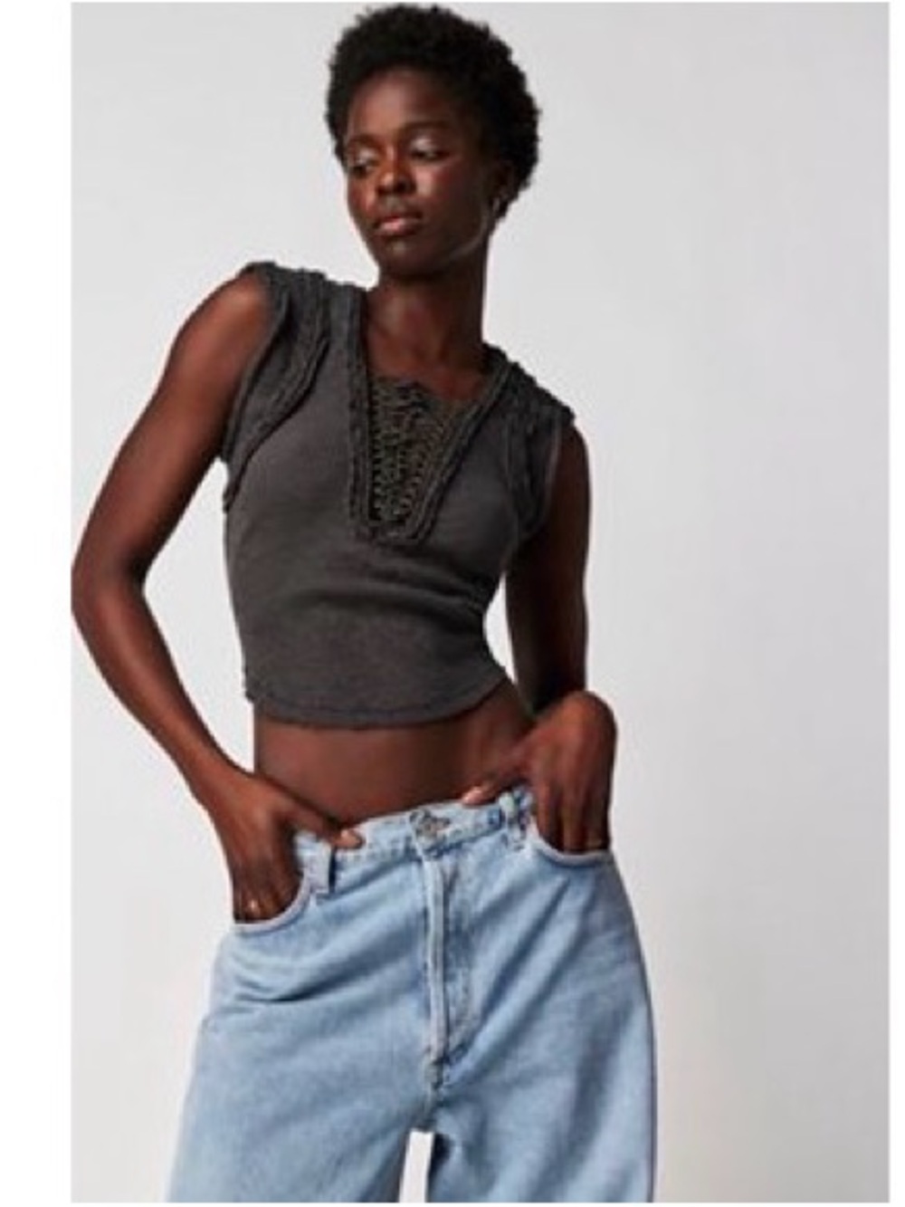 FREE PEOPLE Gabby Muscle Tee in Washed Black - Picture 2 of 5
